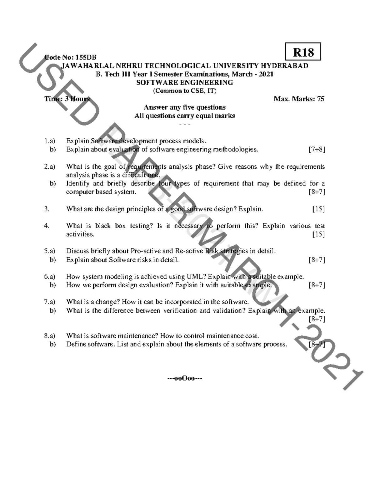B.Tech III Semester: Software Engineering Exam Paper - March 2021 - Studocu
