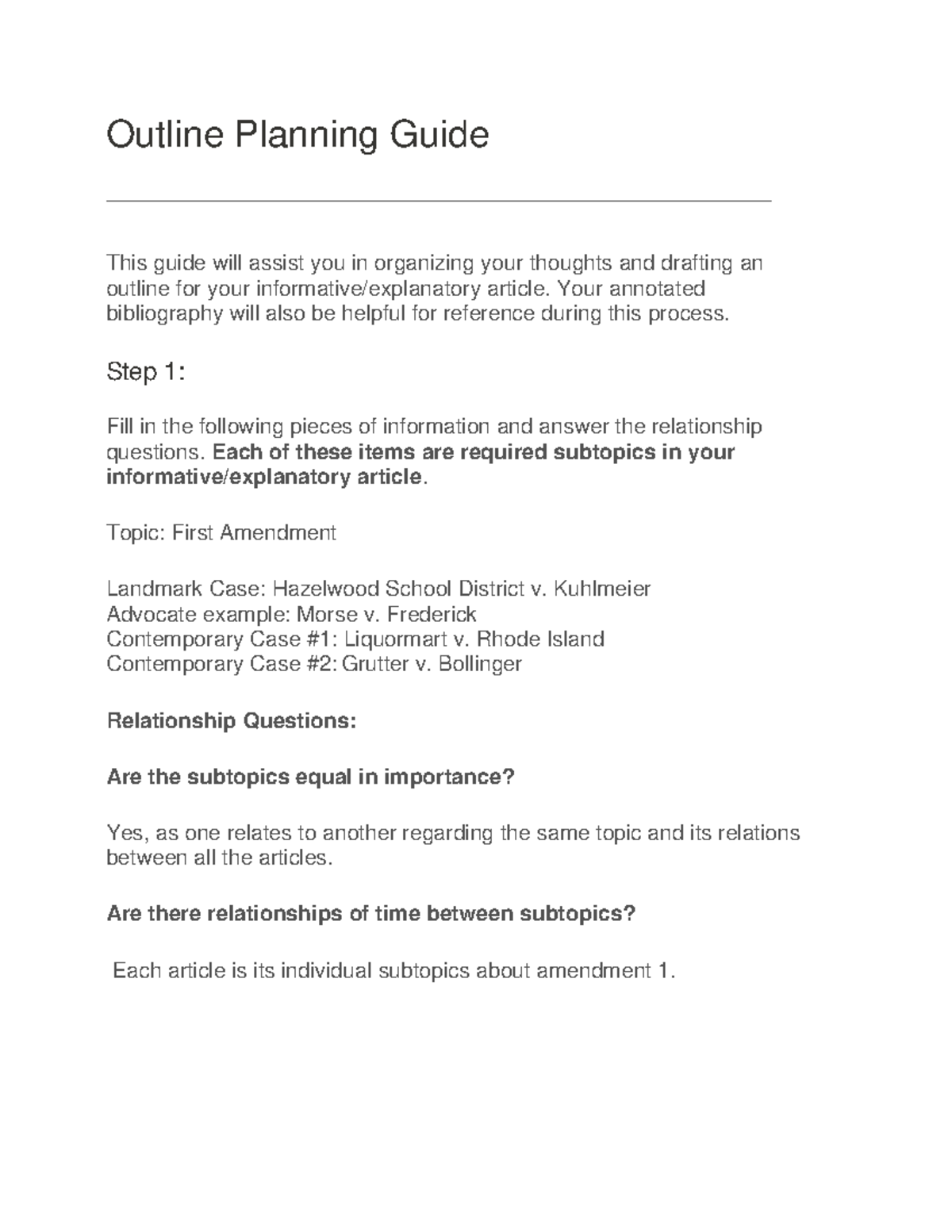 Outline Planning Guide for First Amendment Cases (ENG 03 07) - Studocu
