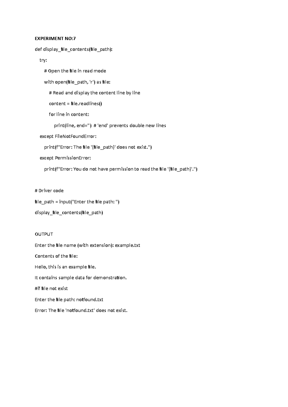 PPS Codes 7TO 14 NEW - code pps - EXPERIMENT NO: 7 def display_file ...