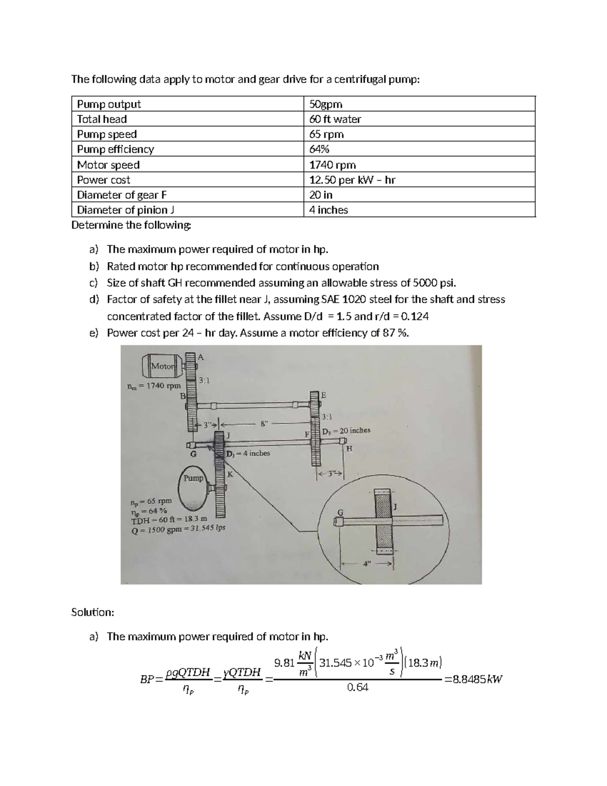Shaft sample for centrifugal pump motor and gear drive analysis - Studocu