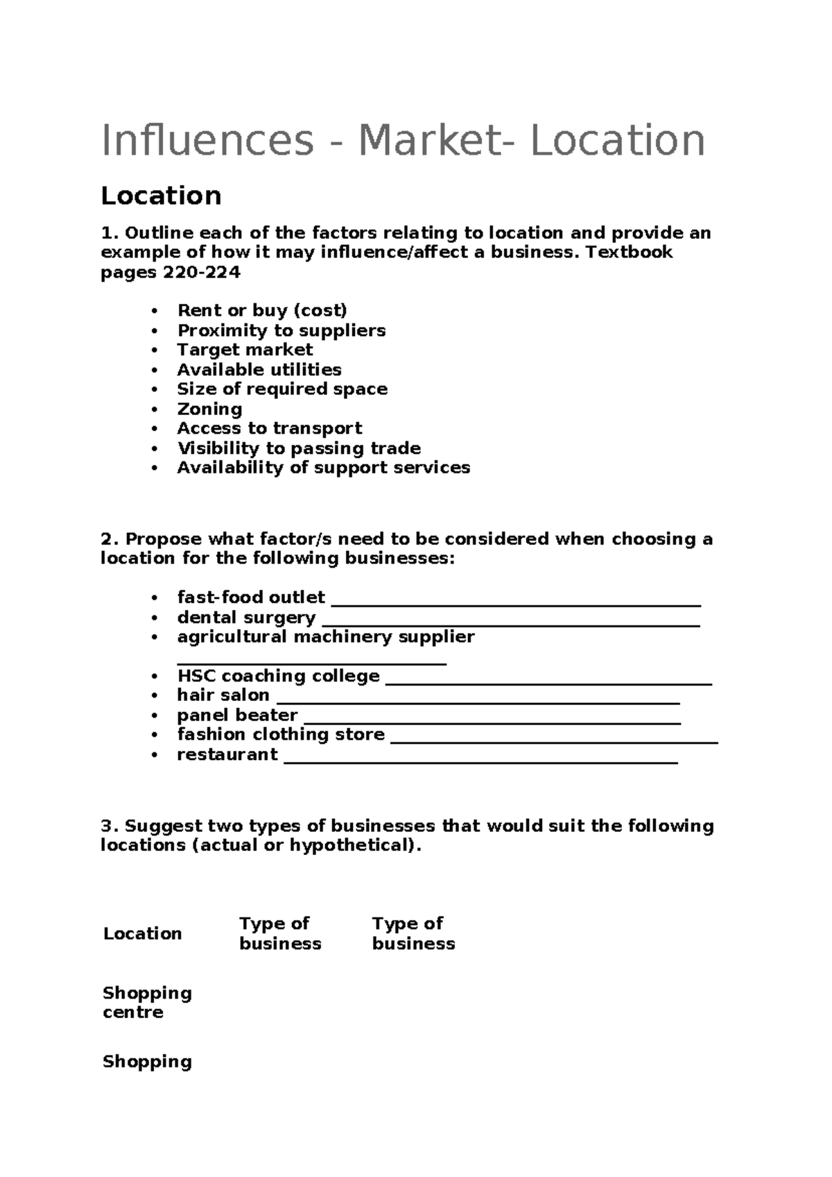 Influences on Business Location: Factors & Examples - Studocu