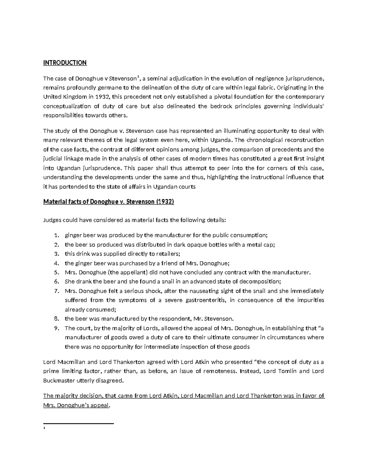 Donoghue v Stevenson: An In-Depth Analysis on Uganda's Legal ...