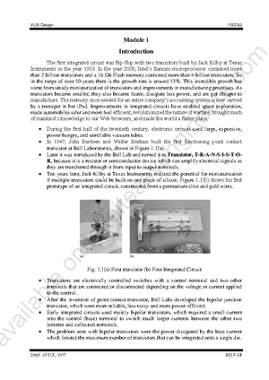 VLSI Module 1 - Lecture Notes - VLSI Design Module 1 Faculty: SHUBHA ...