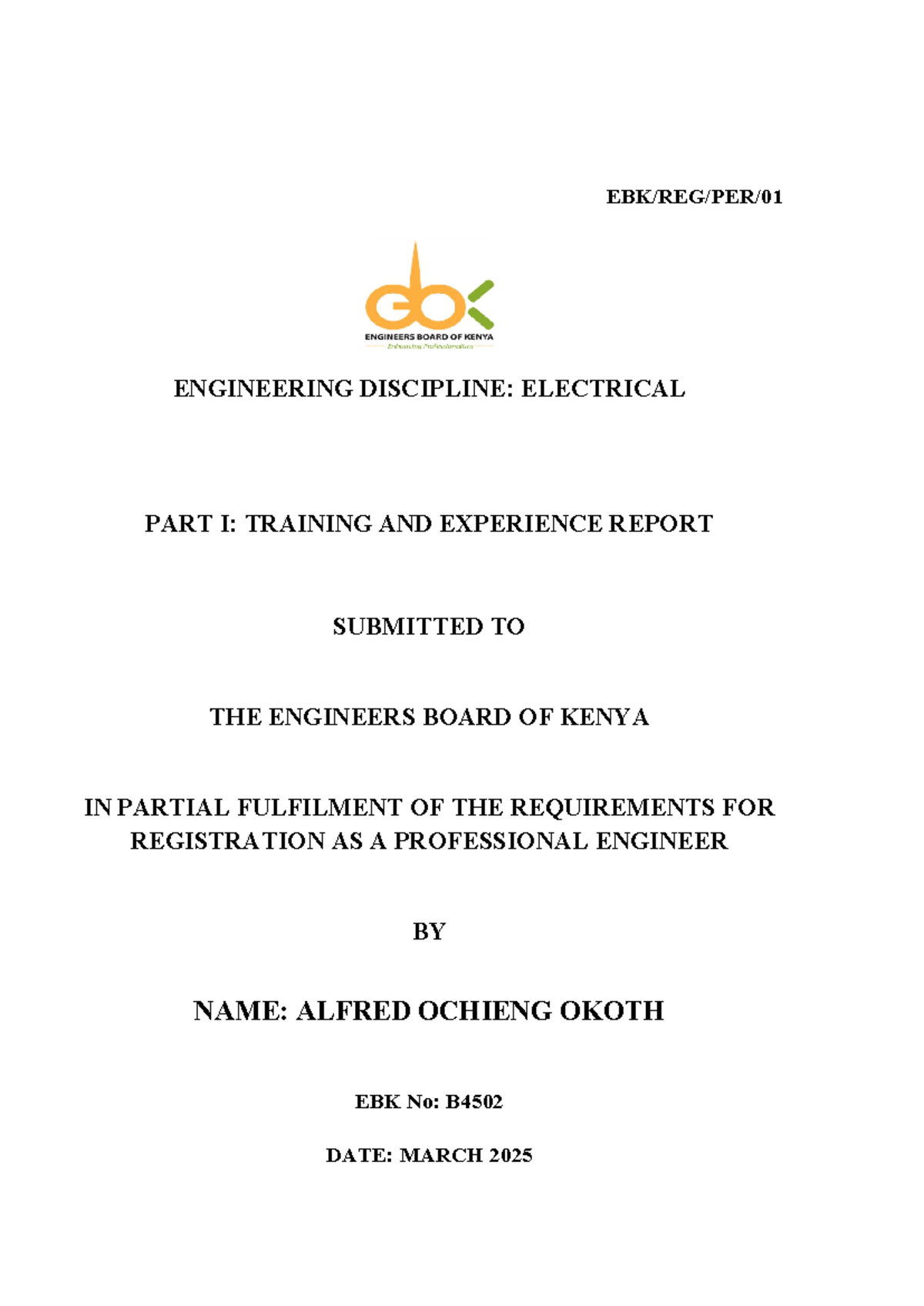 Training and Experience Report Format - Engineering Disciplines (EBK ...