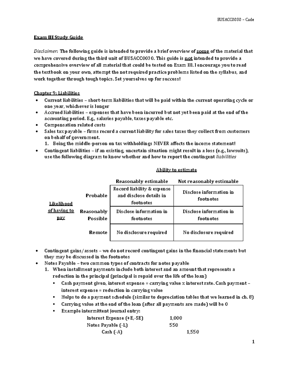 BUSACC0030 Exam III Study Guide - Key Concepts from Chapters 9-11 - Studocu