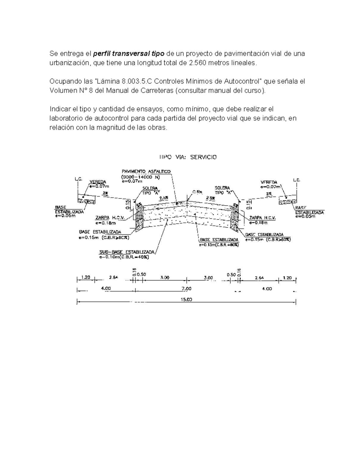 Perfil Transversal y Ensayos de Autocontrol en Proyecto Vial 8.003.5.C - Document Preview