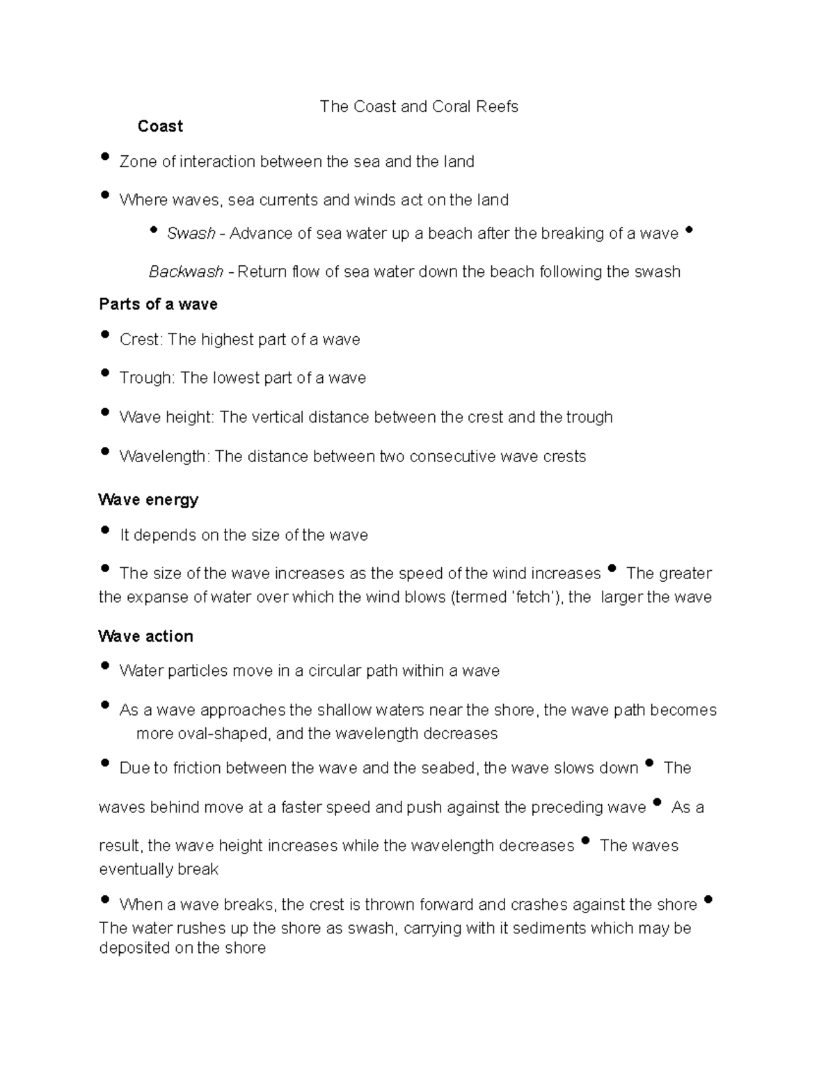 Coasts and Coral Reefs: Form 4 Geo Notes on Coastal Dynamics - Studocu