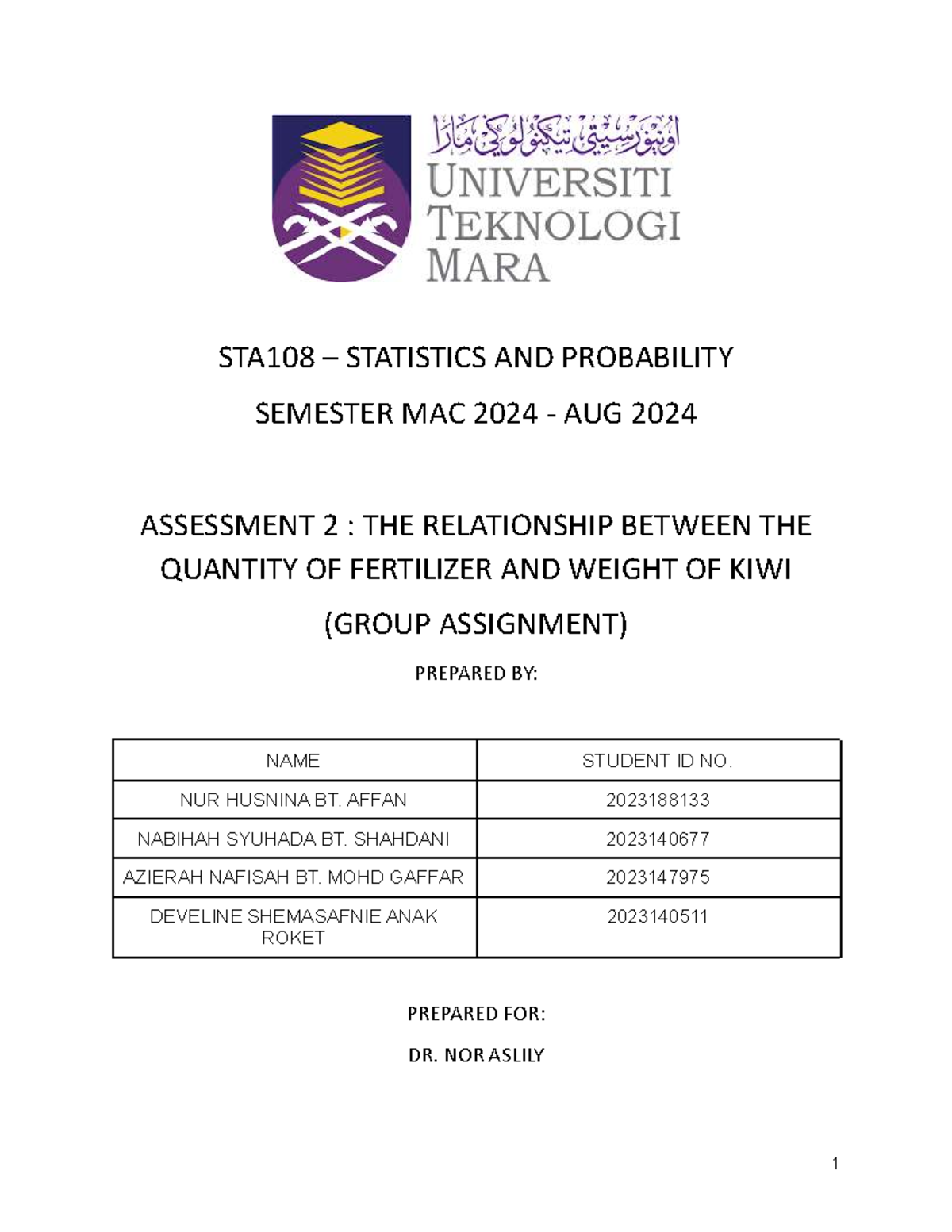 STA108 Group Assignment: Correlation of Fertilizer Quantity & Kiwi ...