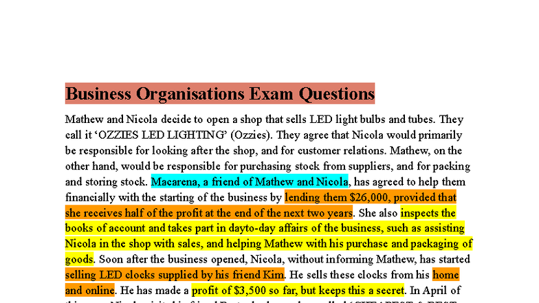 Business Organisations (BUS101) Exam Questions with Annotations - Studocu