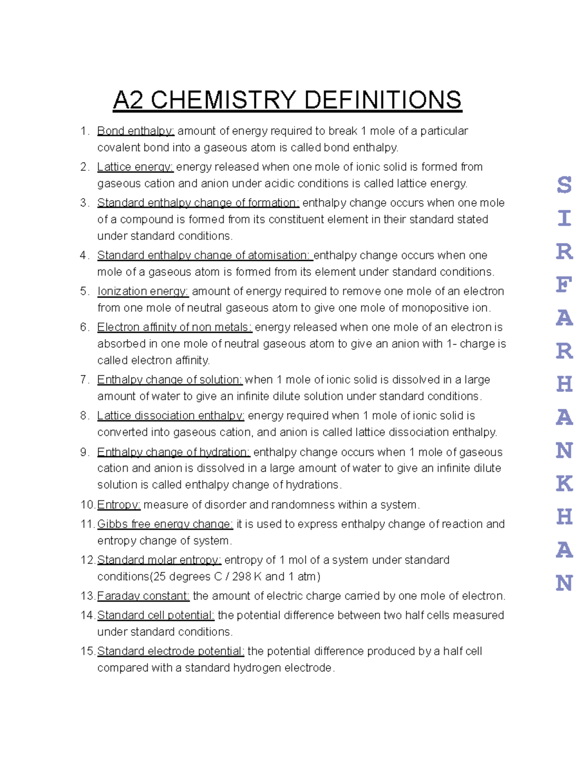 A2 CHEMISTRY DEFINITIONS: Key Terms and Concepts for 2025 - Studocu