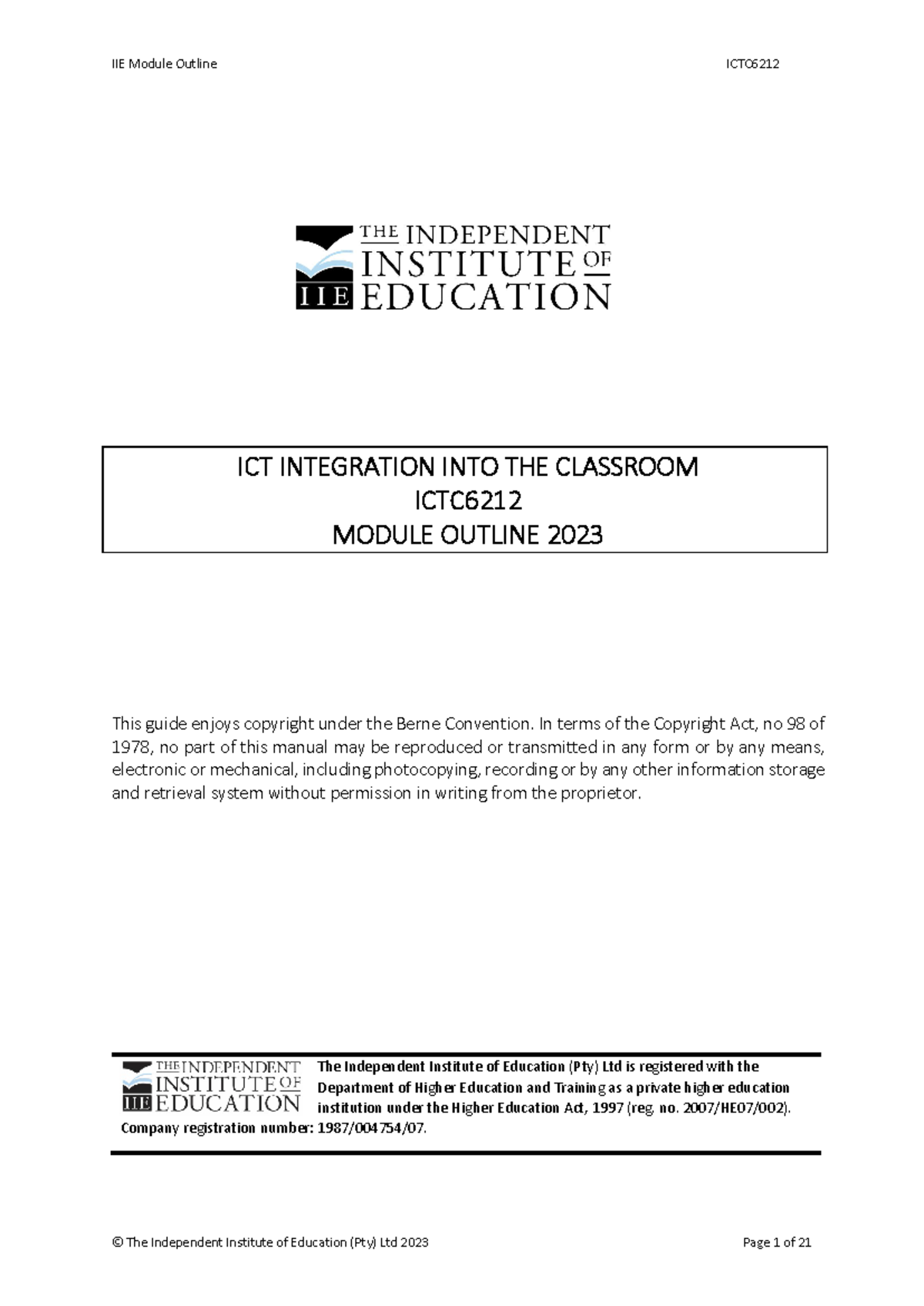 ICTC6212 Module Outline: Integrating ICT into the Classroom (2023 ...