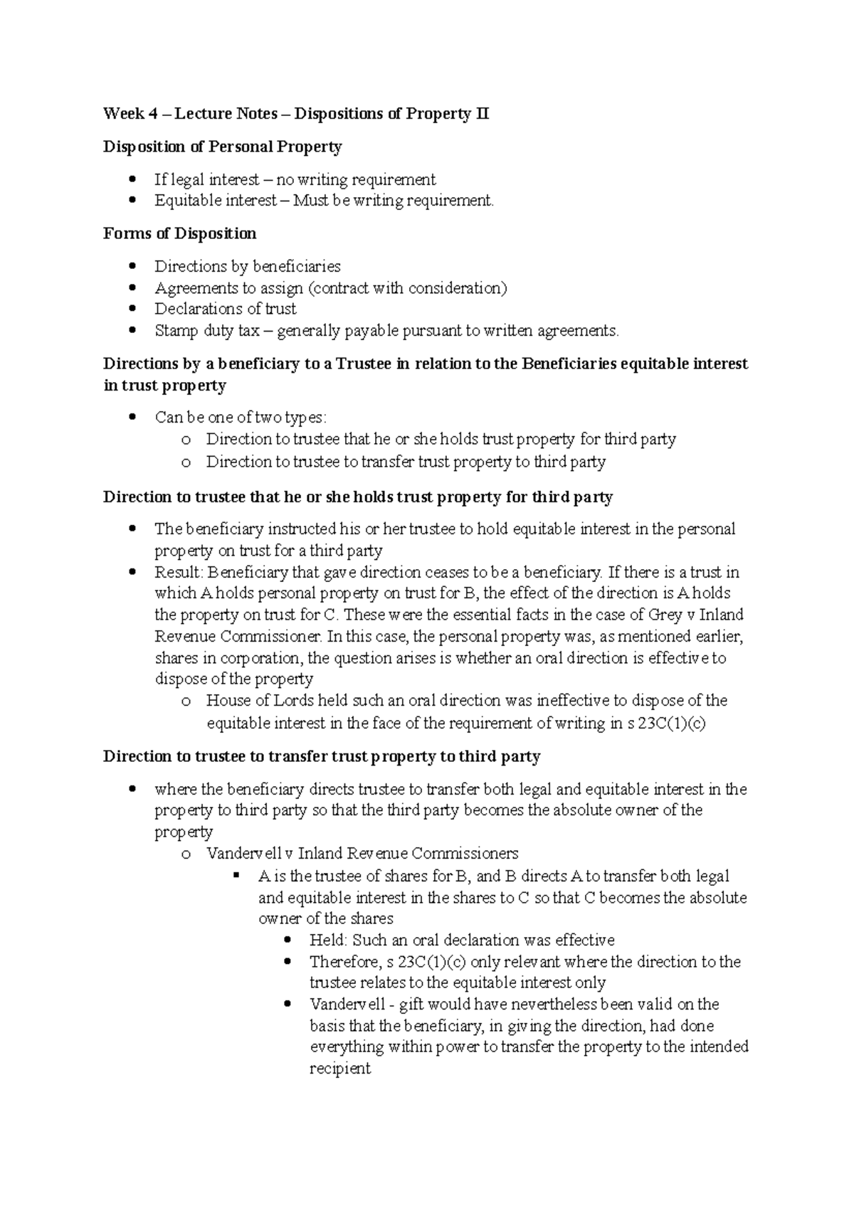 Week 4 Lecture Notes - Dispositions of Property II Overview - Studocu