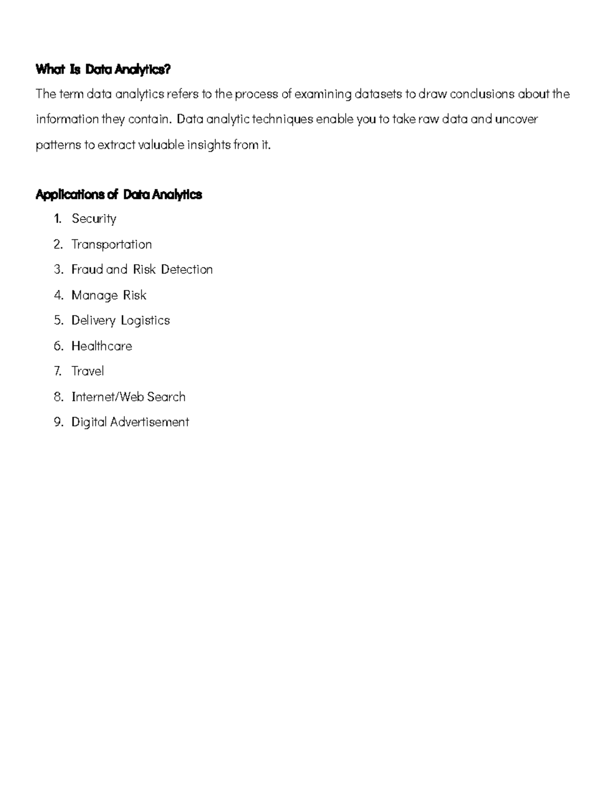 Notes Unit 1 - fdscvsdfcsdc - What Is Data Analytics? The term data ...