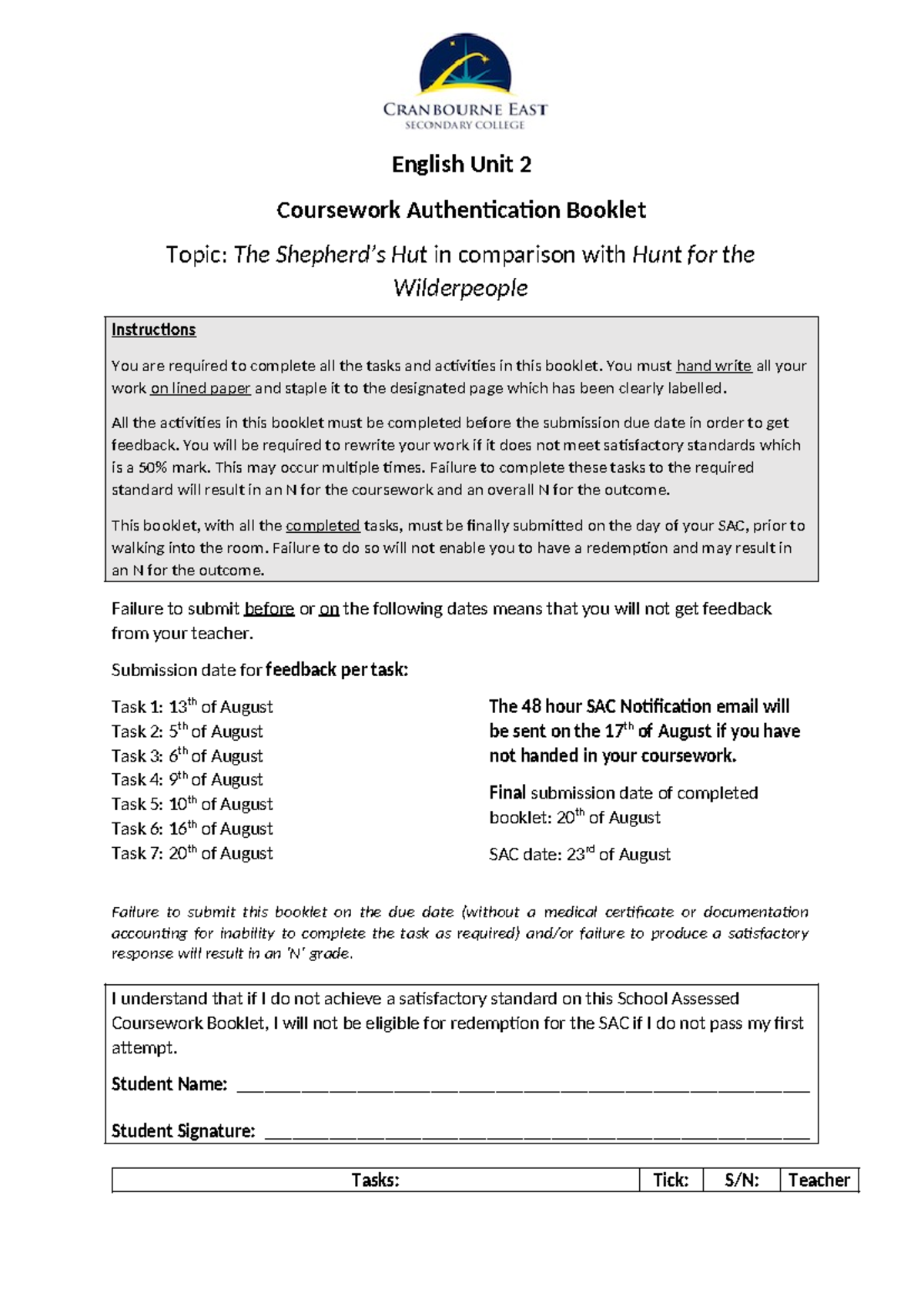 TSH English Unit 2 Coursework booklet 2021 - English Unit 2 Coursework ...