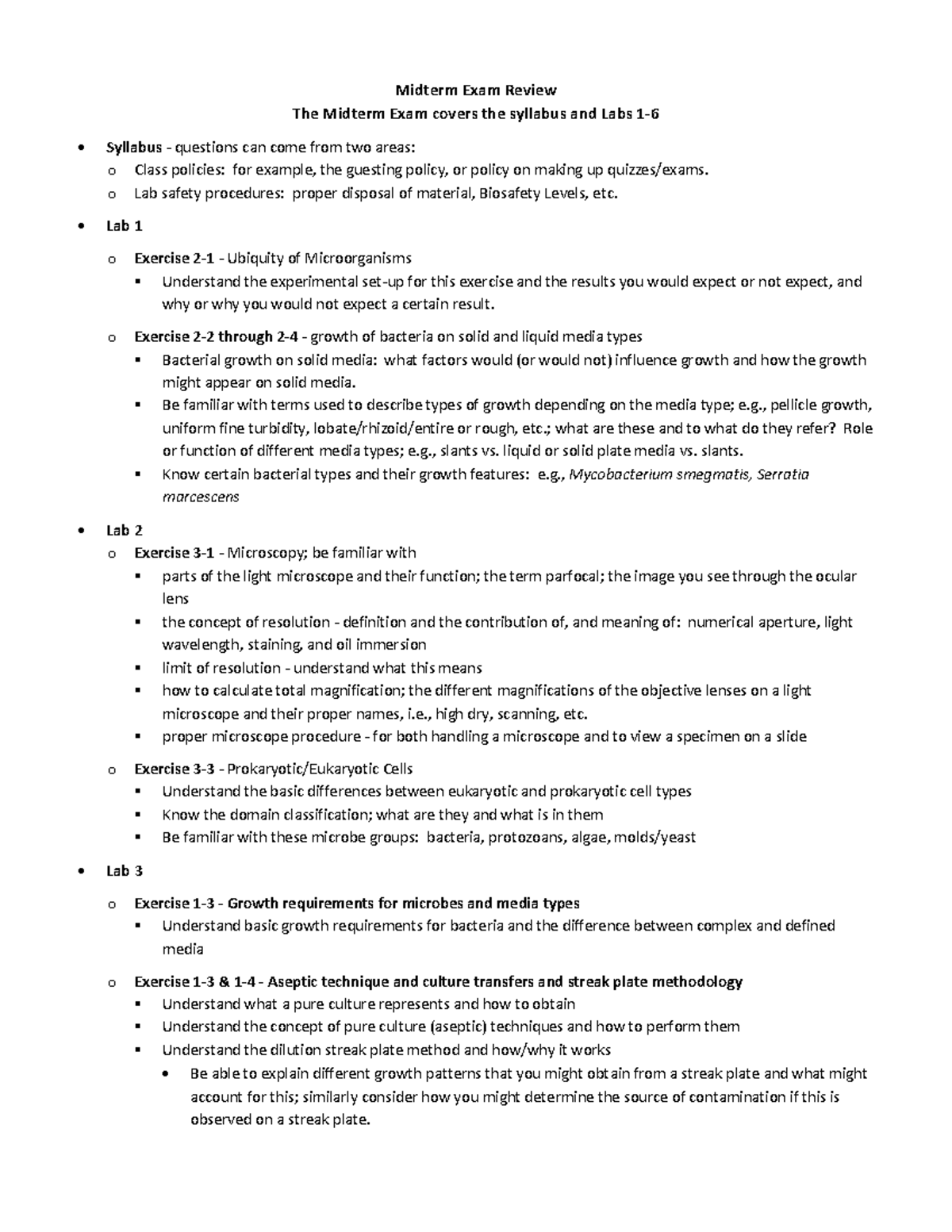SP24 Midterm Exam Review: Key Concepts and Lab Exercises - Studocu
