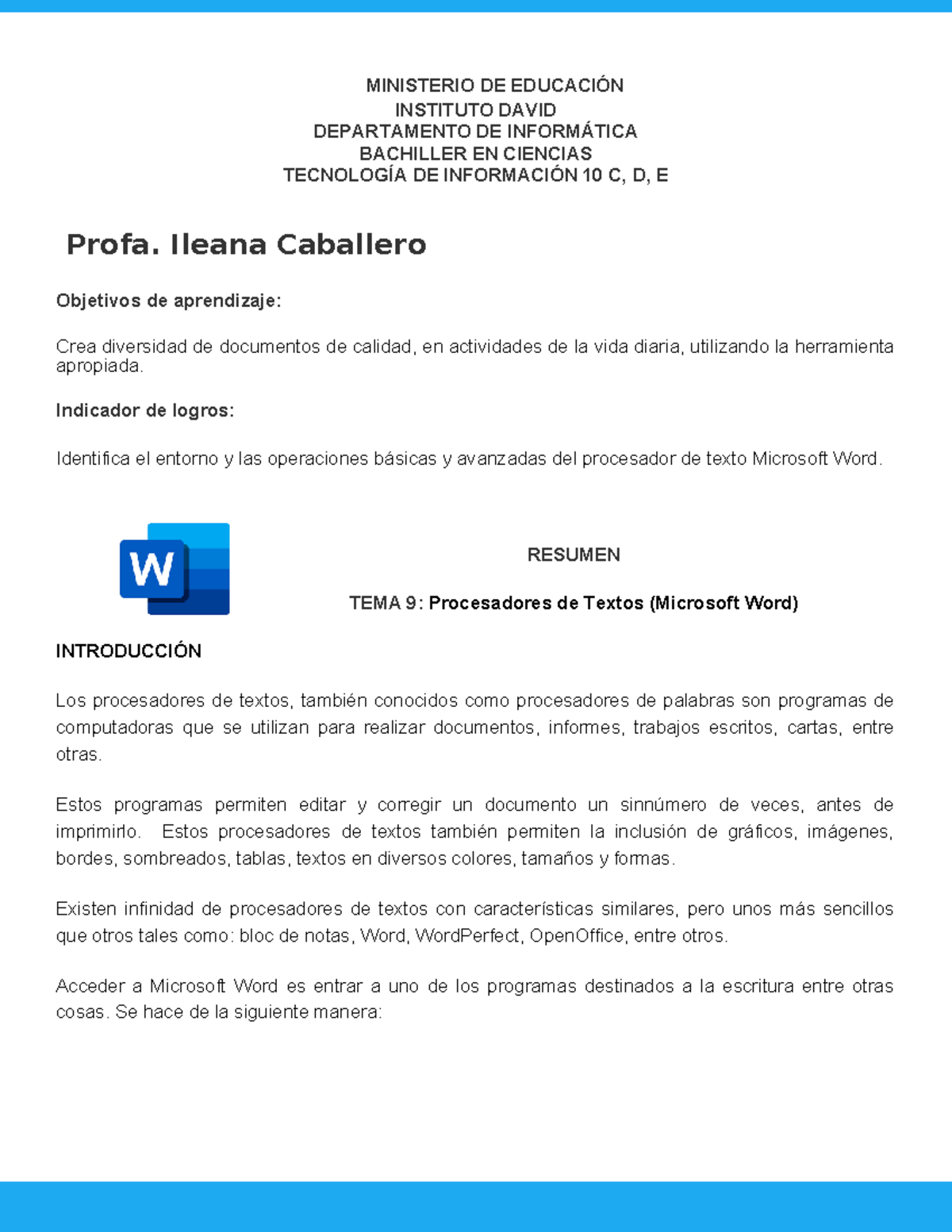 Guía de Uso de Microsoft Word (Tecnología de Información 10 C, D, E ...