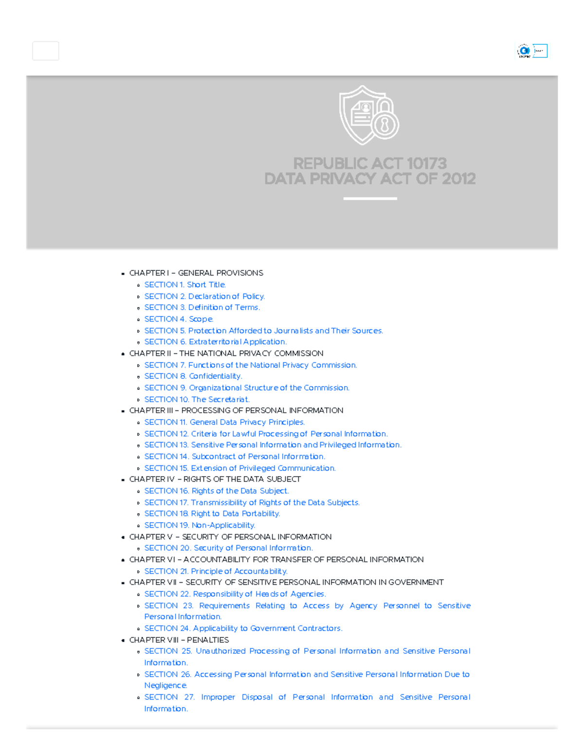 Republic Act 10173 - Data Privacy Act of 2012 - National Privacy ...