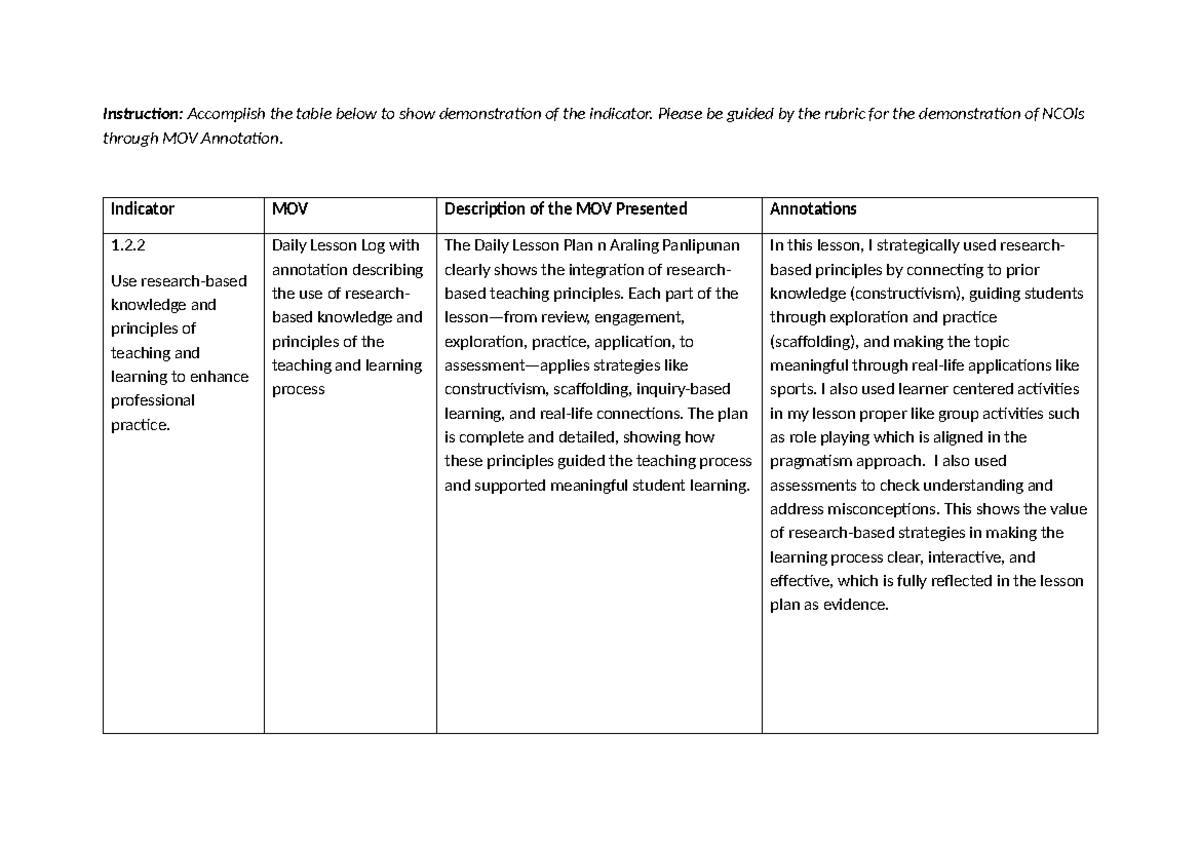 Annotations for Teacher VI Reclassification: MOV Demonstration Guide ...