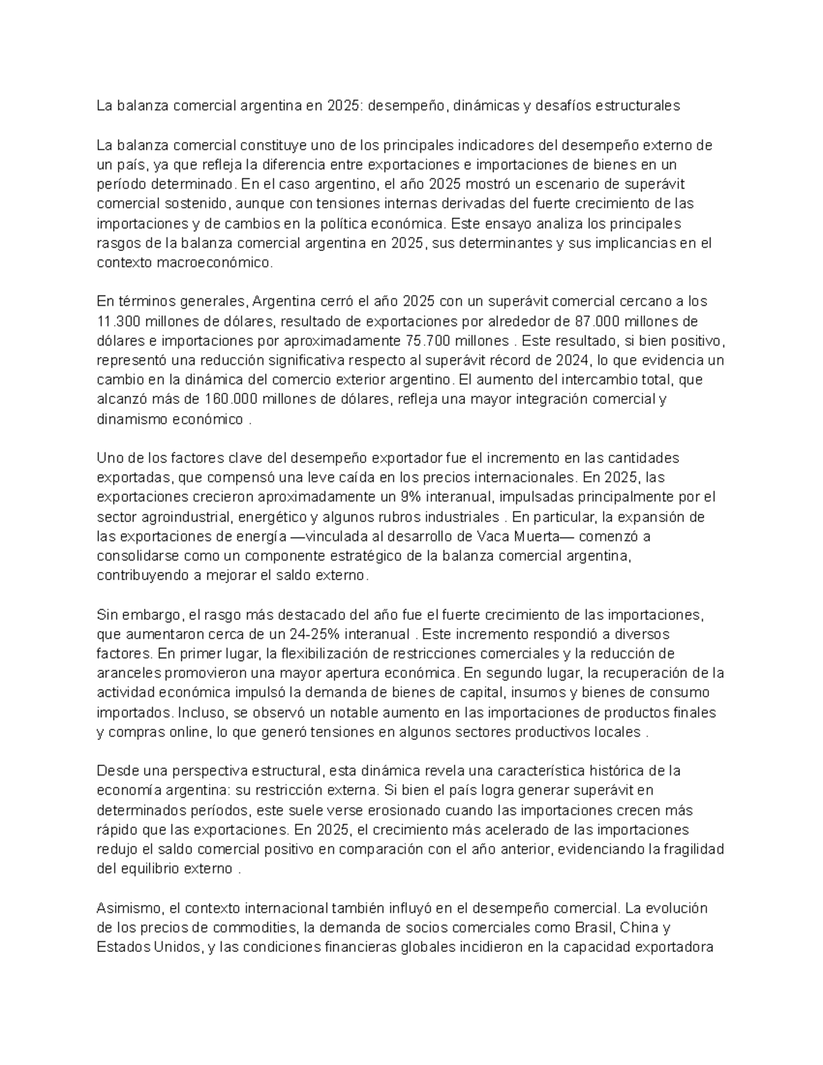 La balanza comercial argentina en 2025: análisis y desafíos ...