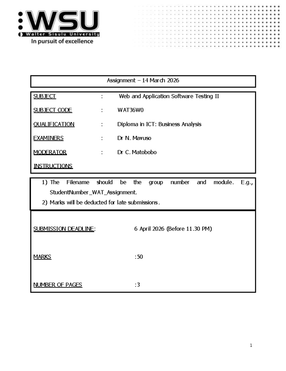 WAT36W0 - Assignment on Software Testing II - Studocu