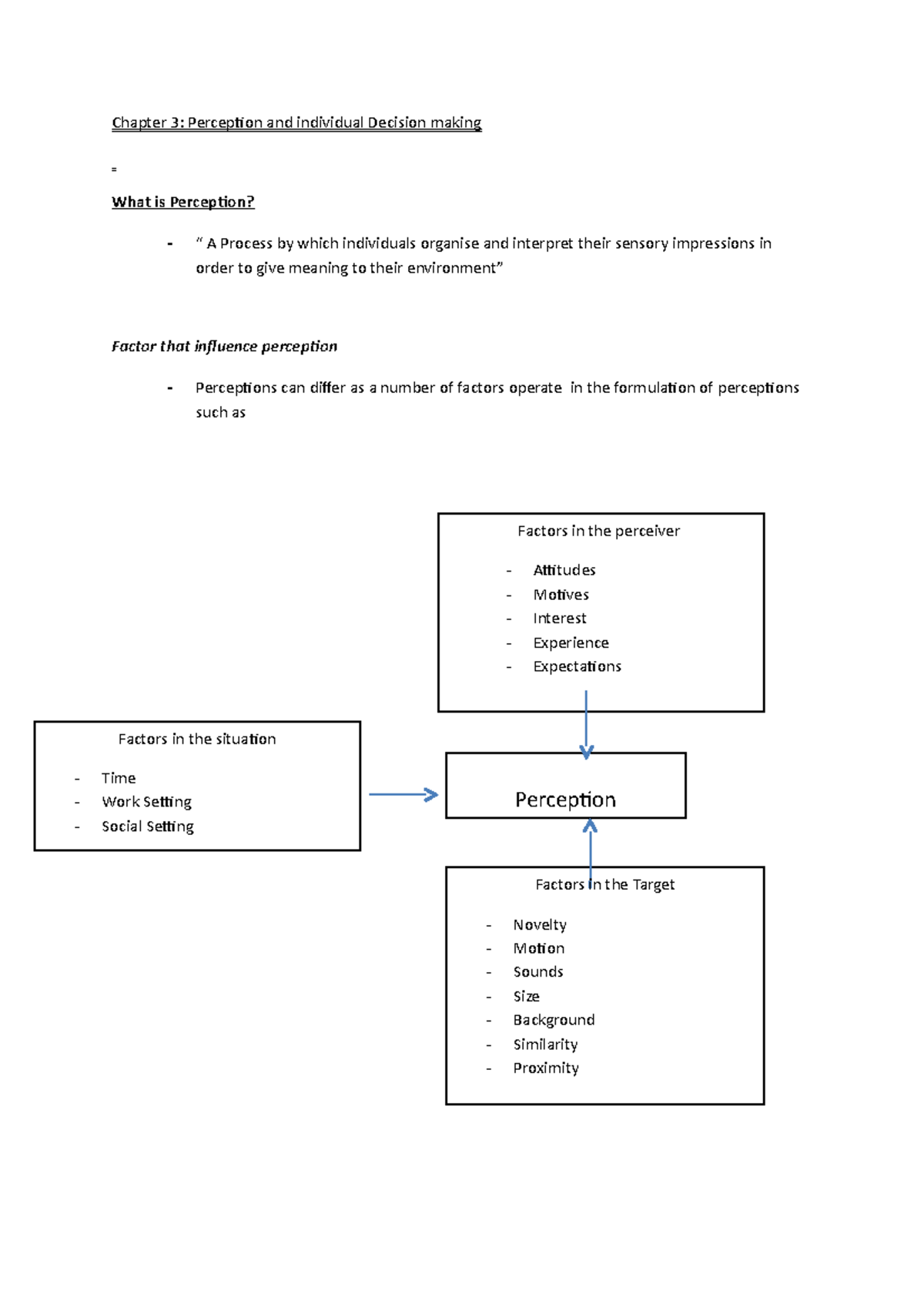 Chapter 3: Perception & Individual Decision Making Overview - Studocu