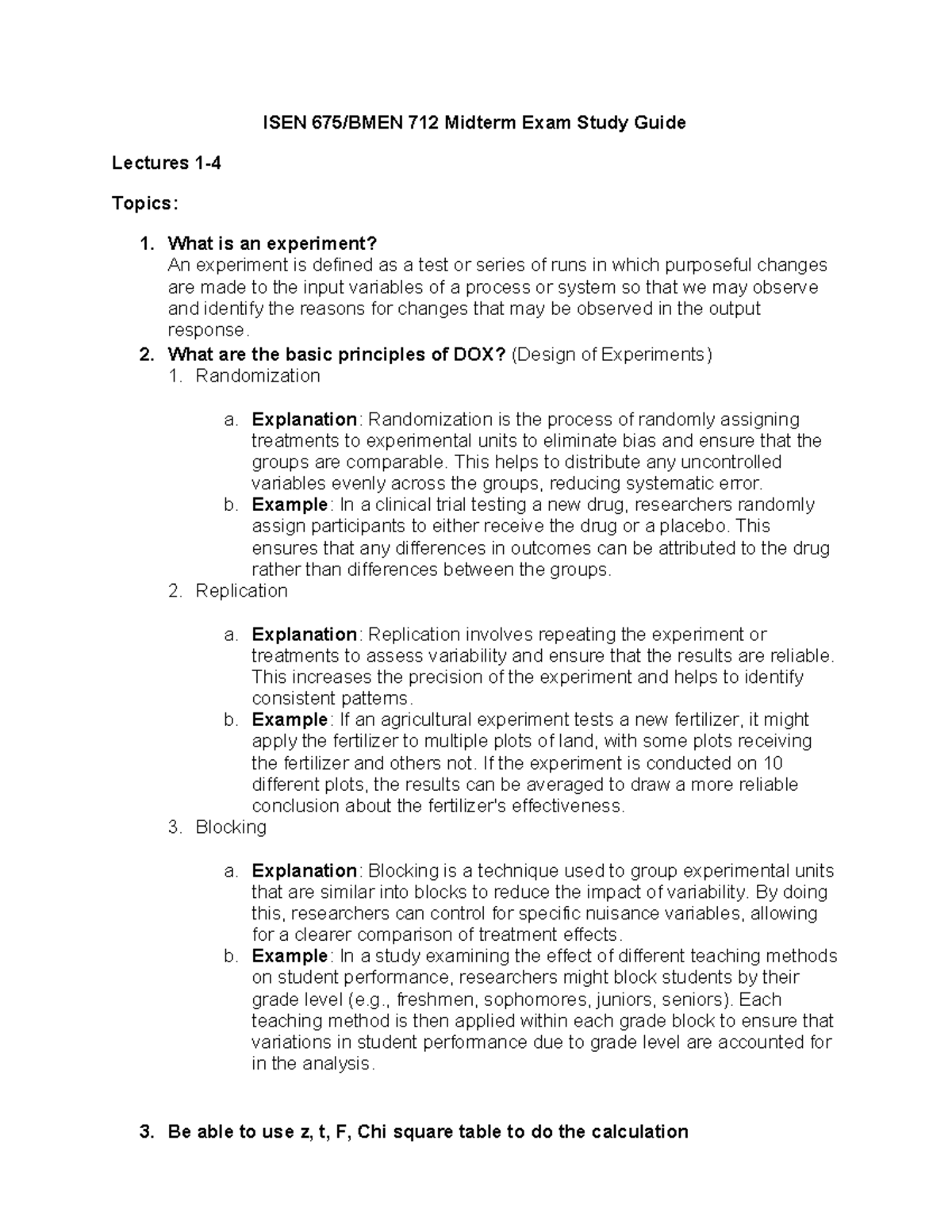 BMEN 712 Midterm Study Guide - ISEN 675/BMEN 712 Midterm Exam Study ...