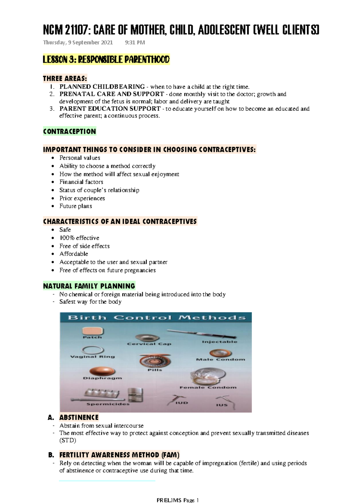 NCM 21107 Lesson 3 - Responsible Parenthood - LESSON 3: RESPONSIBLE ...