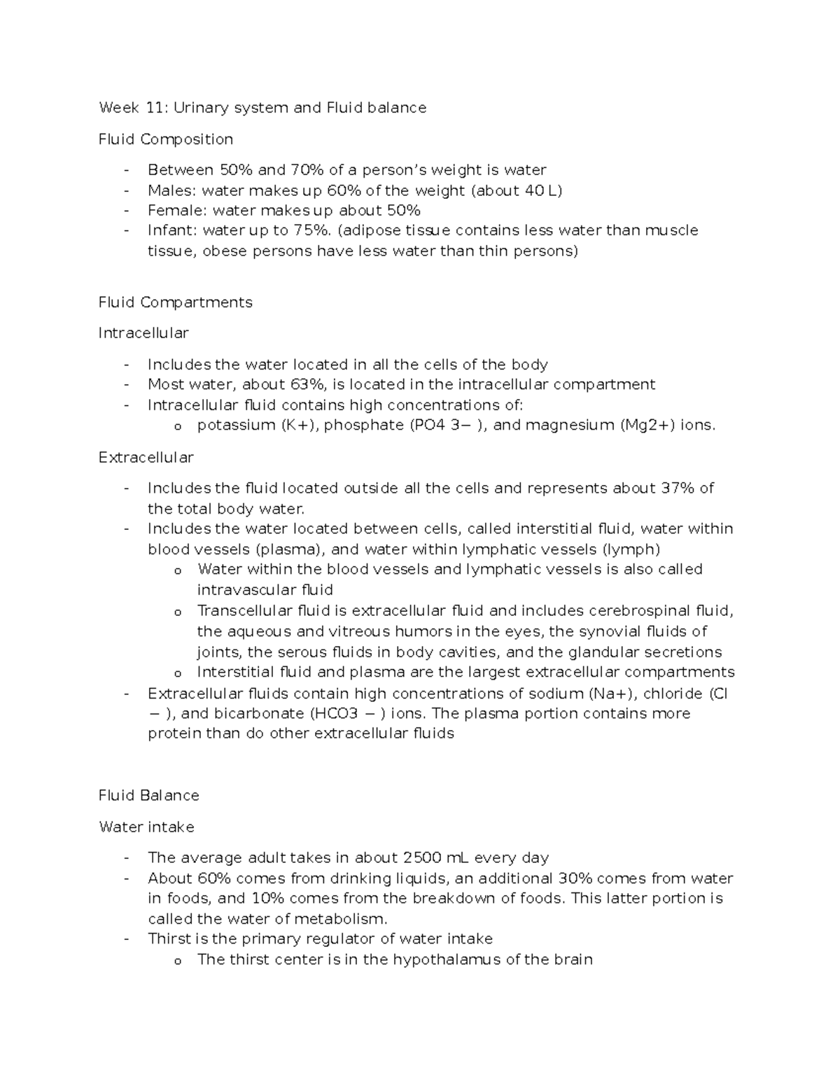 Week 11 - urinary system and fluid balanc - Week 11: Urinary system and ...