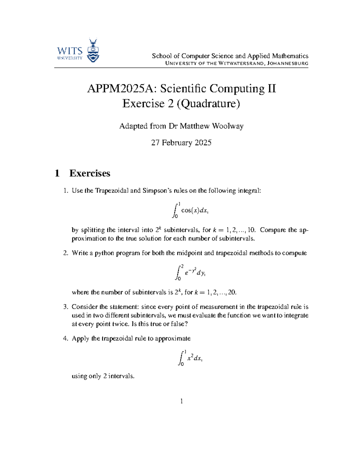 APPM2025A: Scientific Computing II - Exercise 2 on Quadrature ...