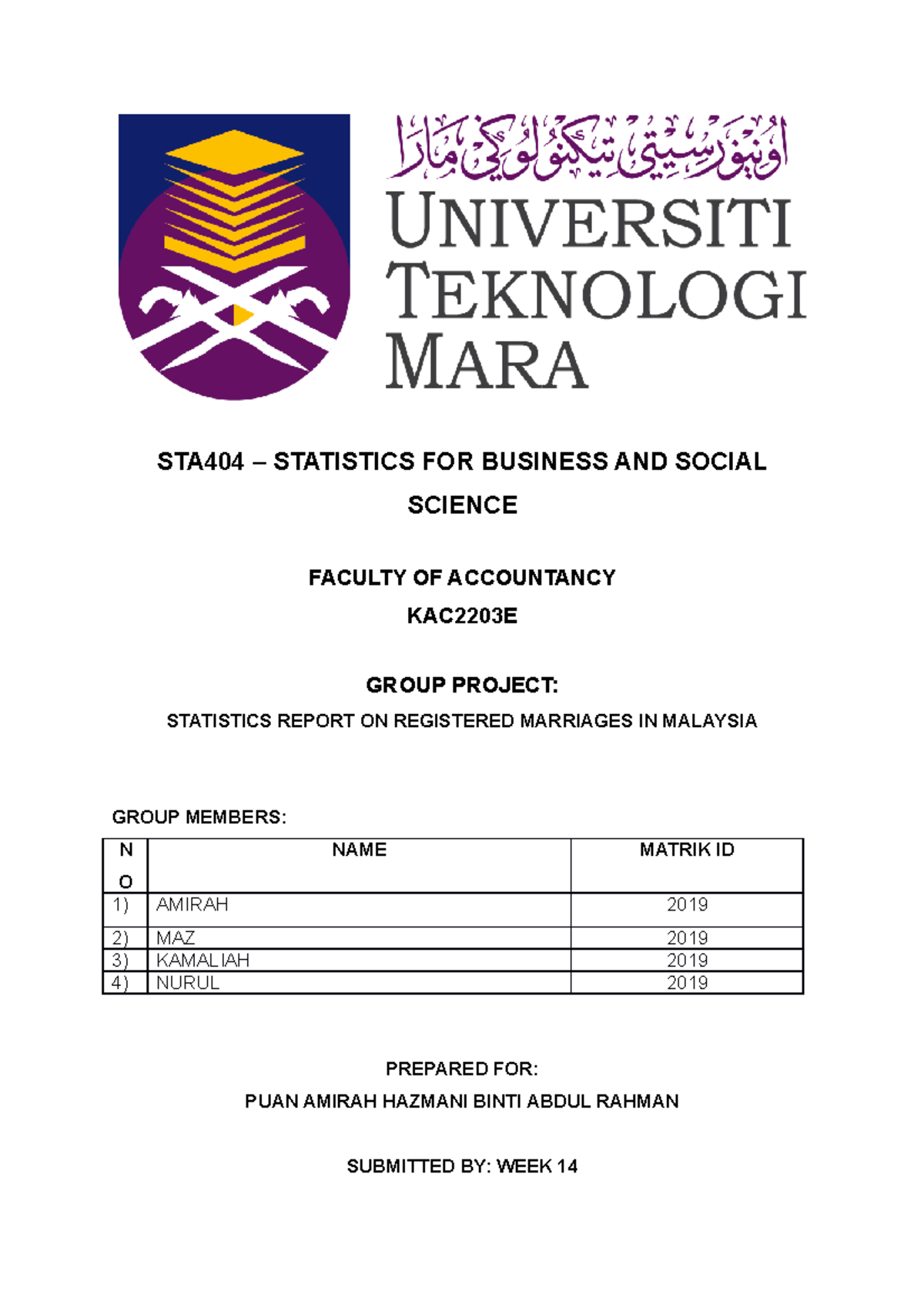 STA404 – Group Project - Statistic - UiTM - Studocu