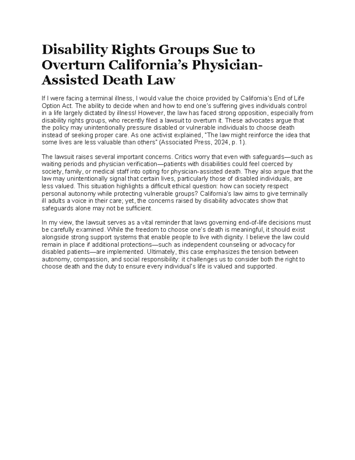 Disability Rights Groups Challenge End of Life Option Act Lawsuit - Studocu