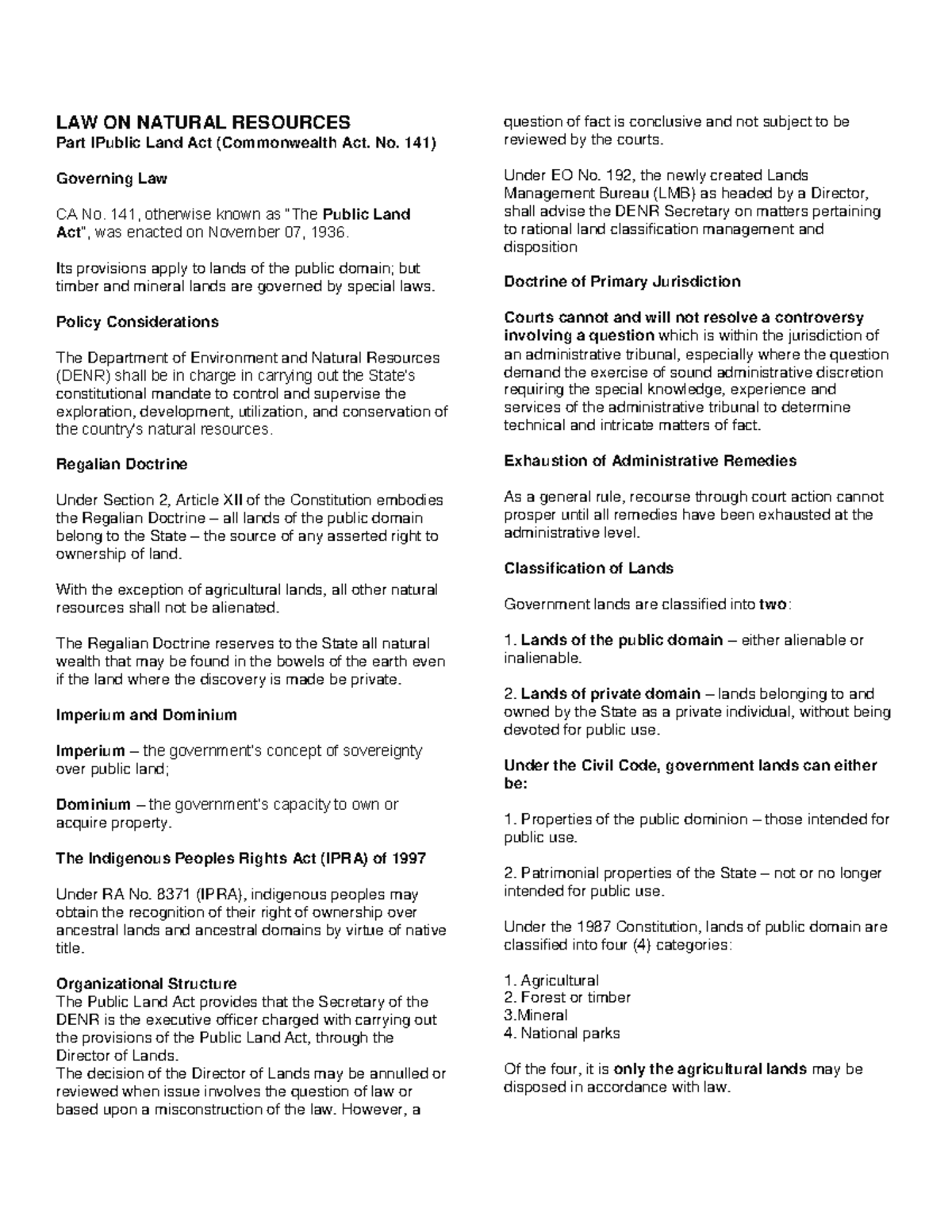222234438-Natres-Law on Natural Resources Reviewer - Studocu