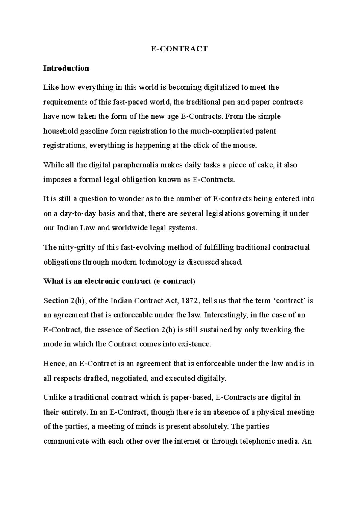 E Contract - Notes on Legal Validity and Types of E-Contracts - Studocu