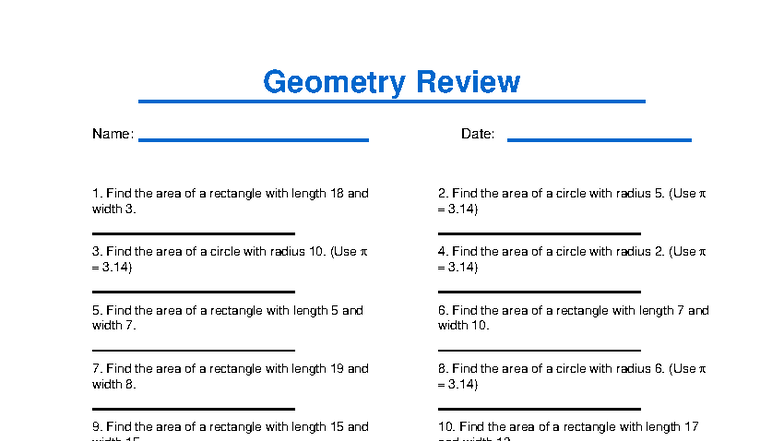 Geometry Review 2 - Assignment on Area Calculations - Studocu