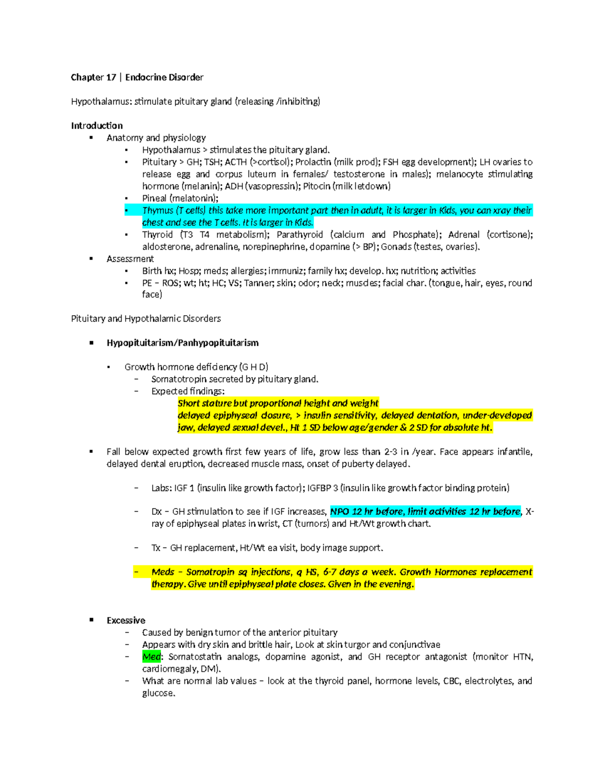 PEDS 3: Endocrine Disorders Study Guide for Exam 3 - Studocu