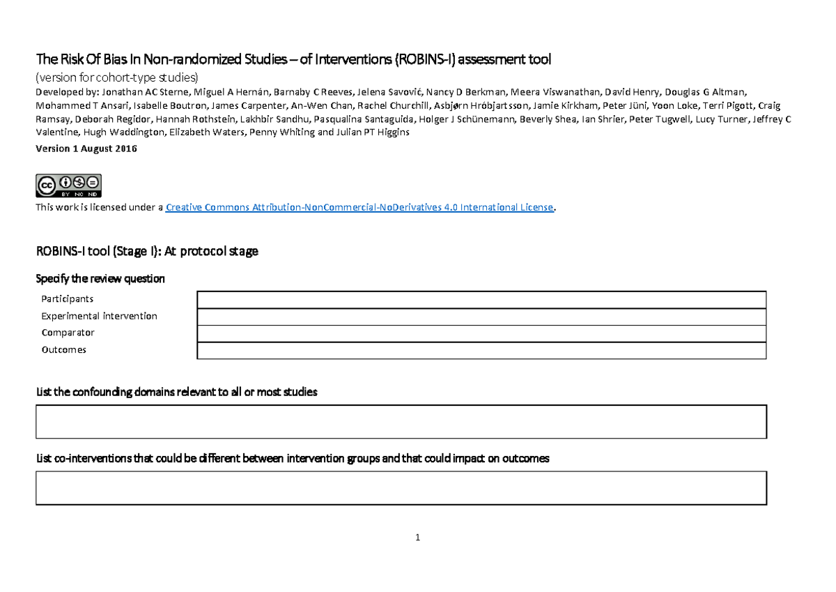ROBINS-I Assessment Tool for Bias in Non-Randomized Studies - Studocu