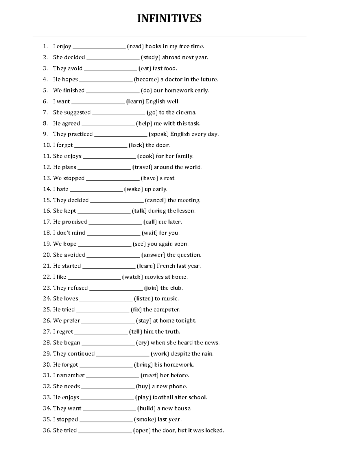 Infinitives Practice Exercises - ABC - Studocu