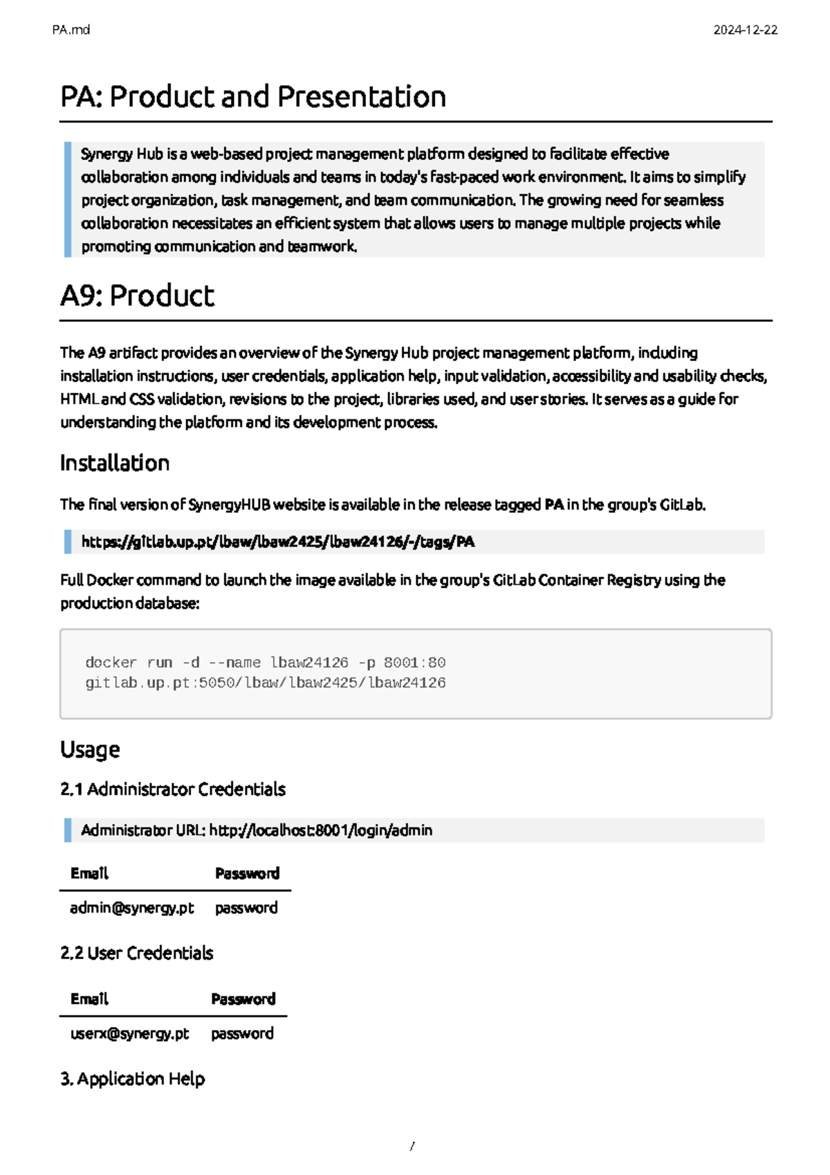 LBAW PA: Overview and User Guide for Synergy Hub Project Management ...