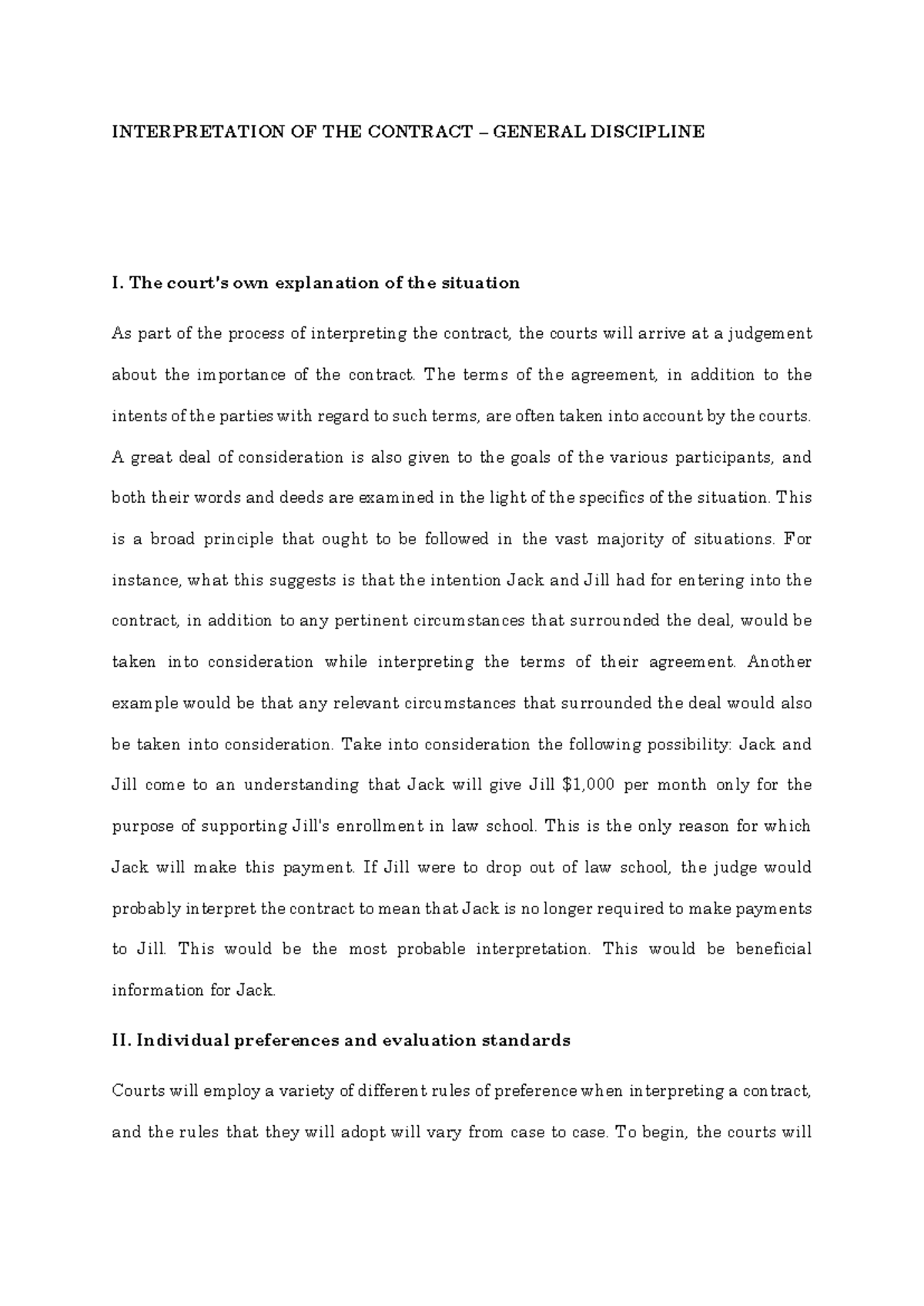 Contracts Interpretation General Overview Class Notes