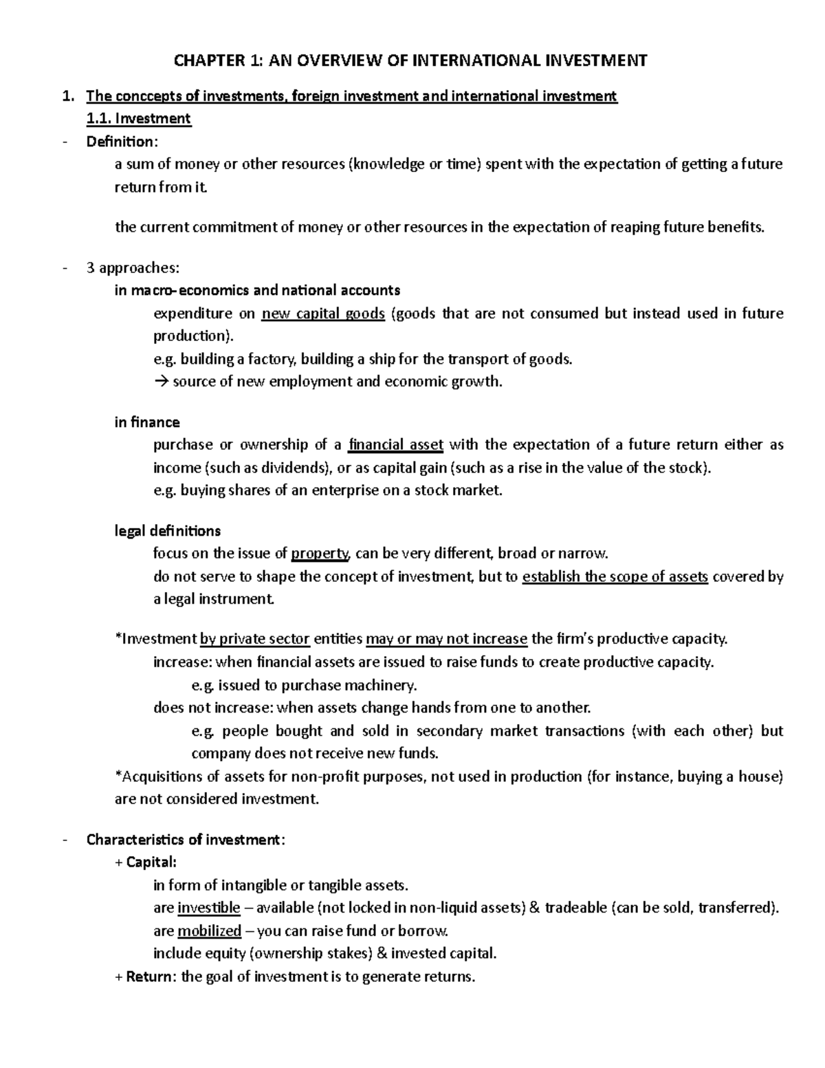 DTQT - Chapter 1: Overview of International Investment Concepts - Studocu