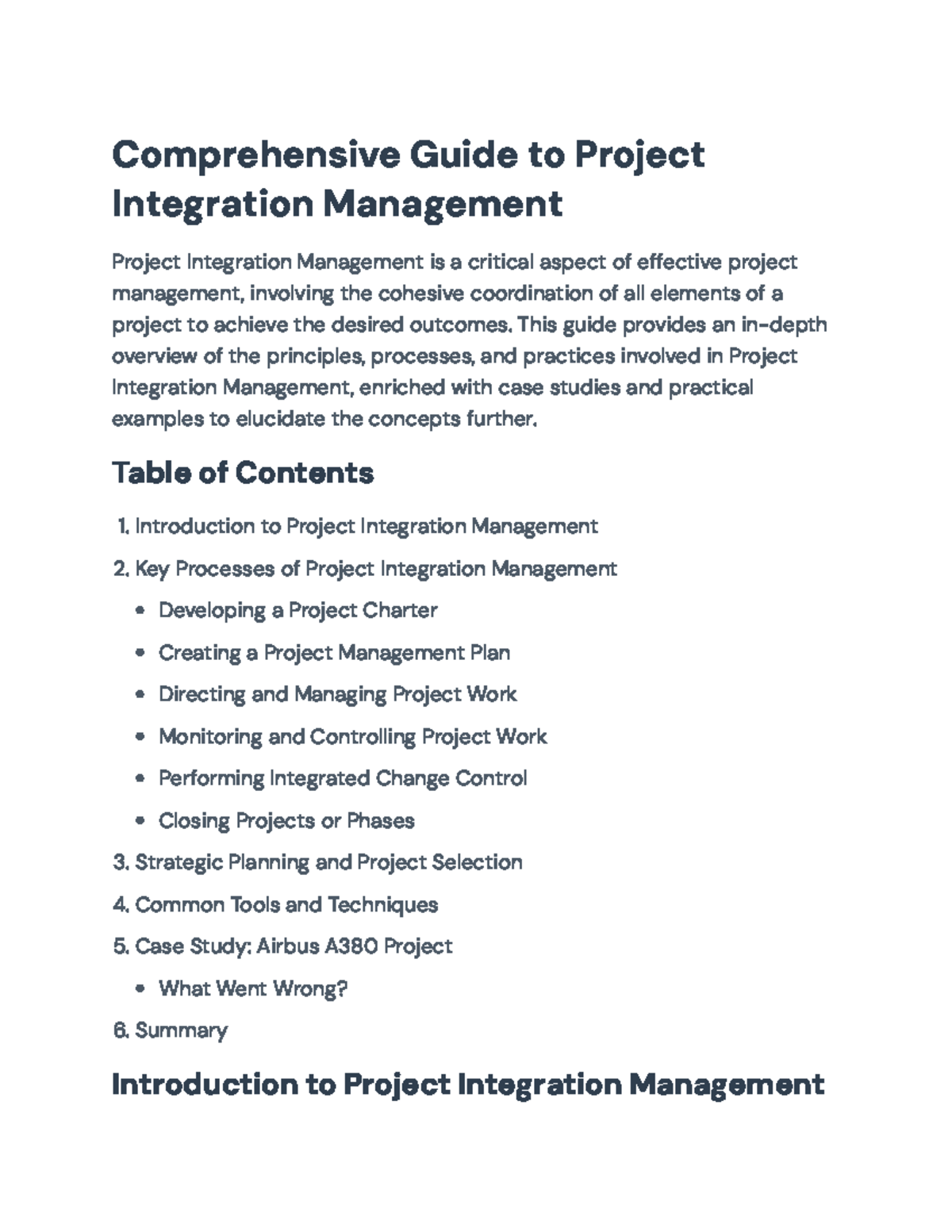 Project Integration Management (PIM): Case Study and Guide Analysis ...
