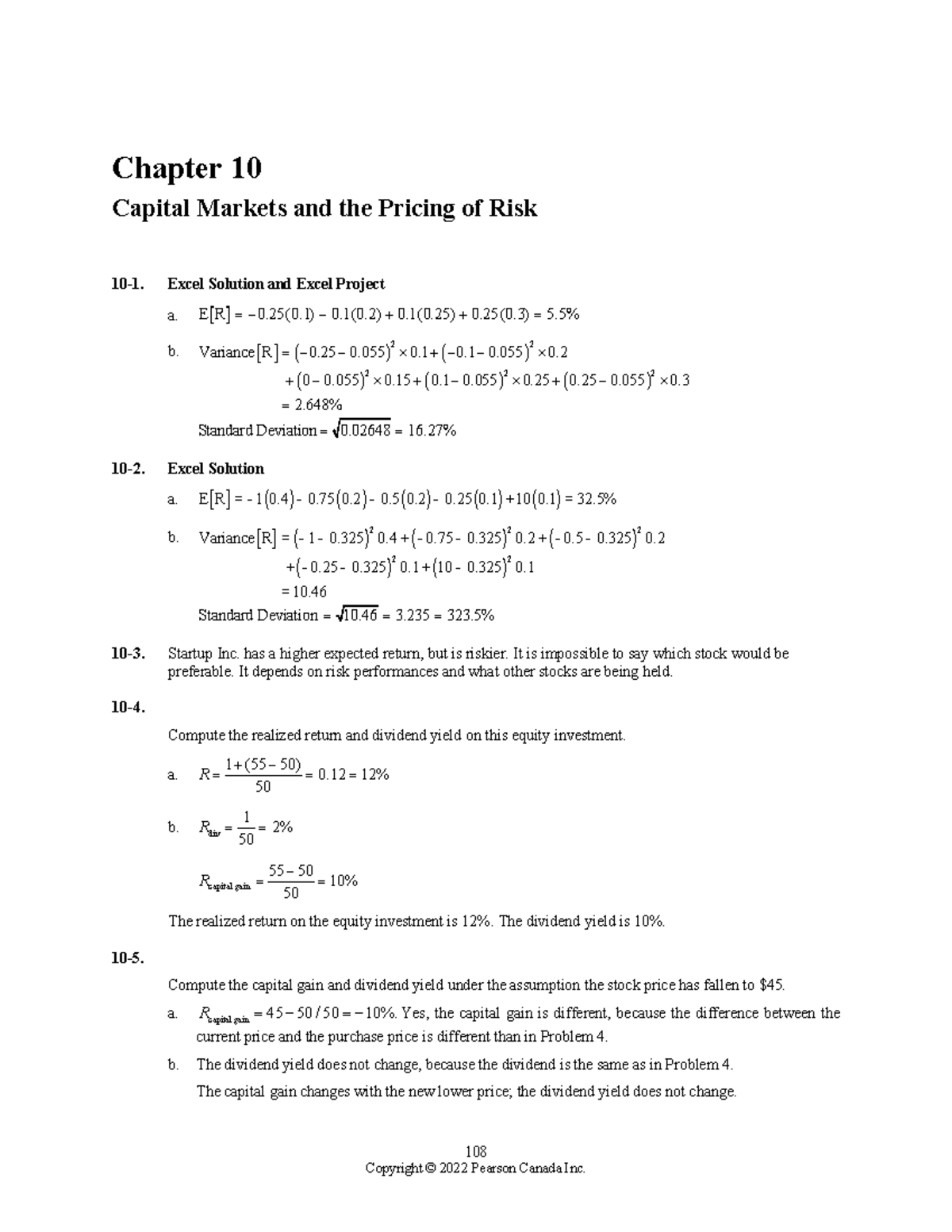 Solutions to End-of-Chapter Problems for Chapter 10 - Capital Markets ...