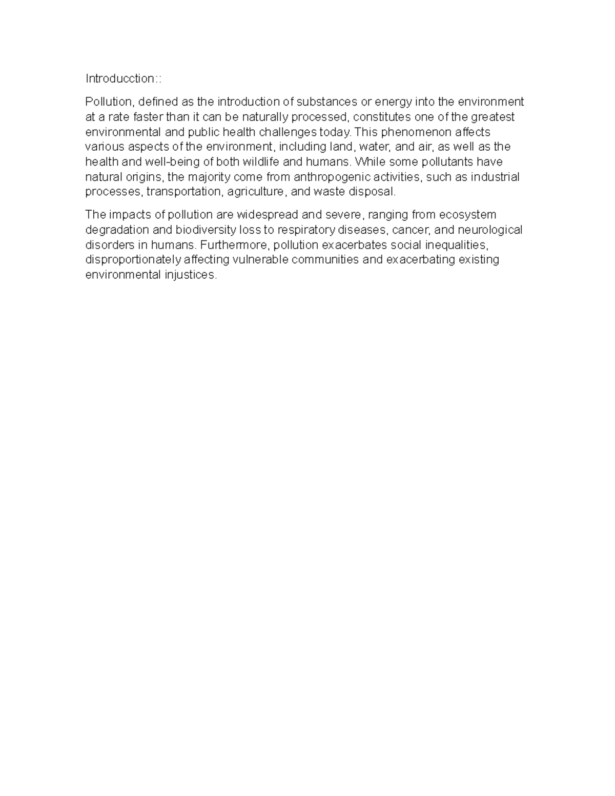 Pollution introducción - Introducction:: Pollution, defined as the ...