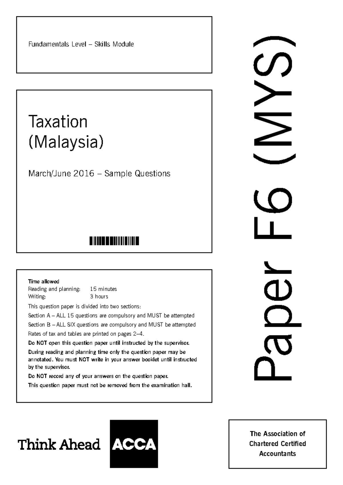 Fundamentals F6MYS Q - Taxation Notes for 2016 Exams - Studocu