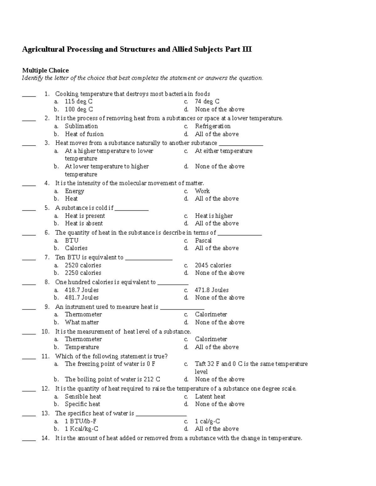 Agricultural Processing and Structures and Allied Subjects Part III ...