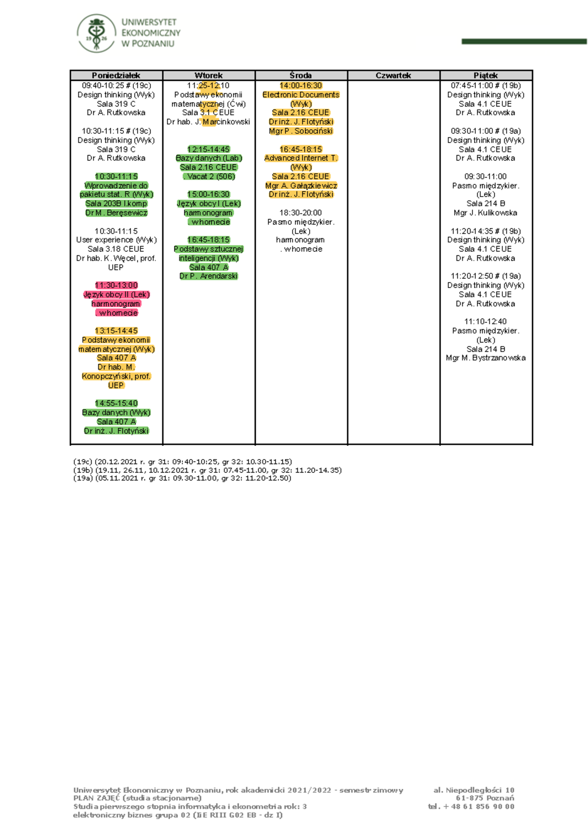 Uniwersytet Ekonomiczny Ekonomia Plan Lekcji