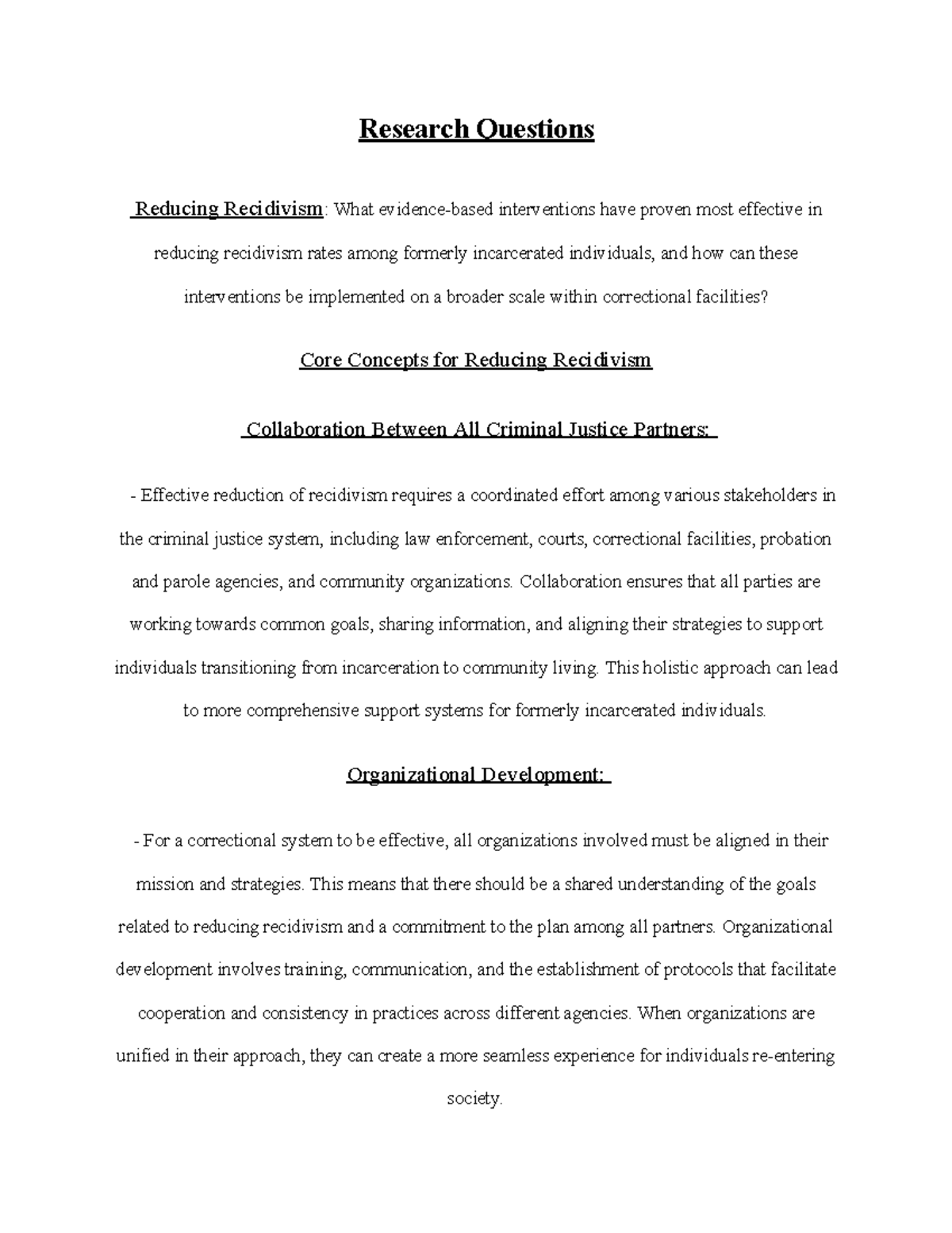 Research Questions on Reducing Recidivism: Effective Strategies and ...