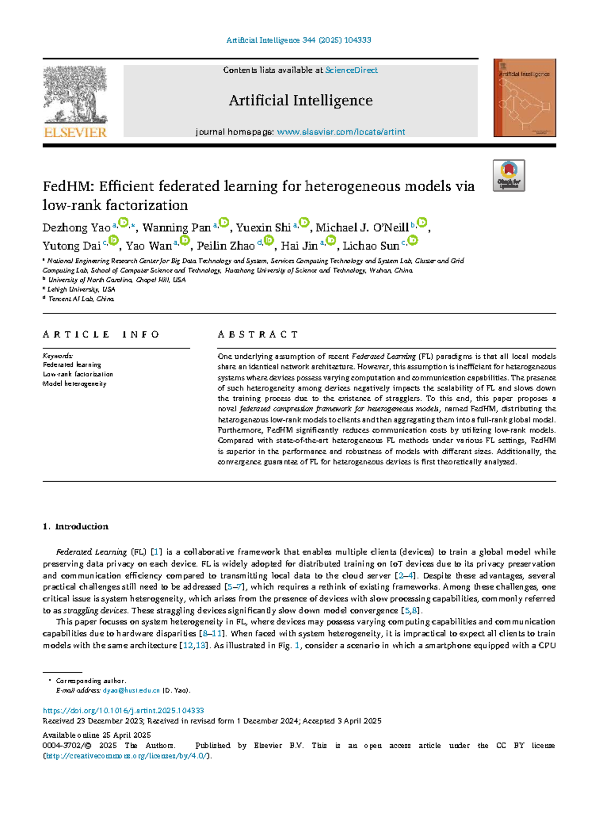FedHM: Efficient Federated Learning for Heterogeneous Models (AI 344 ...