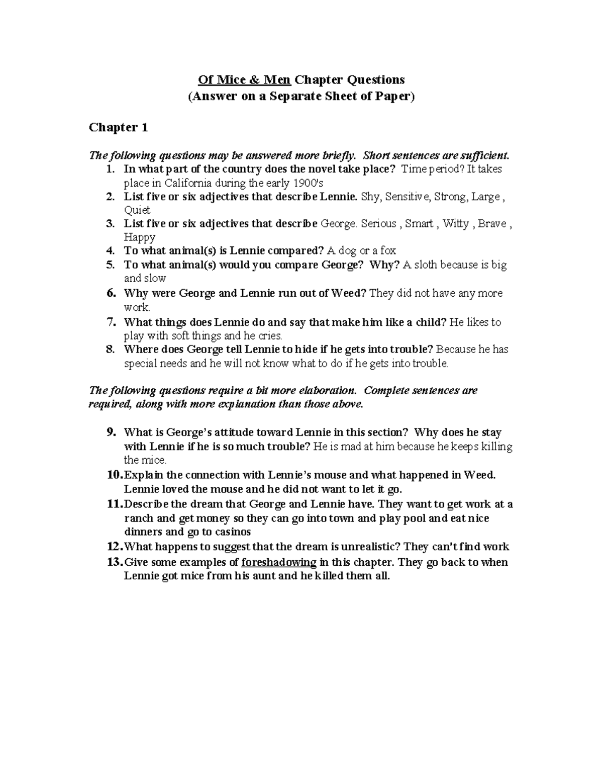 Of Mice and Men (ENG 101) Chapter 1 Questions & Answers - Studocu