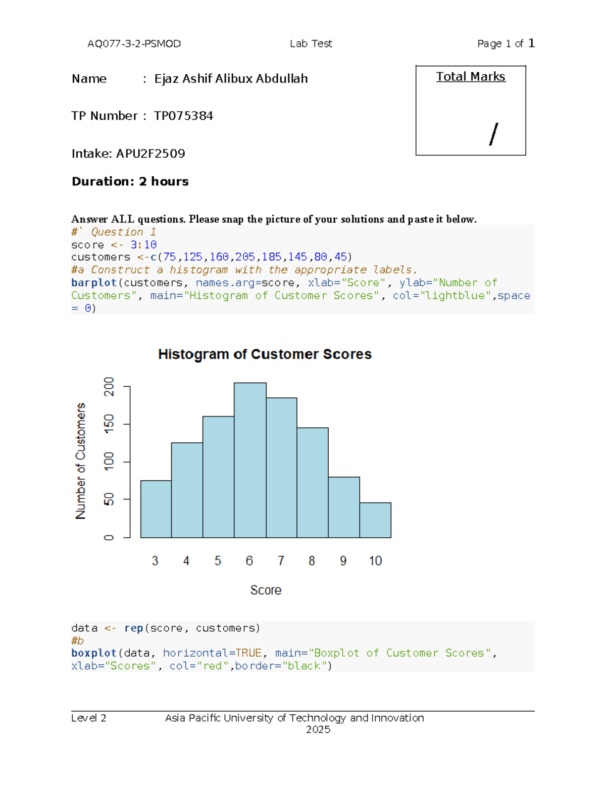 Lab Test Answers for APU2F2509 - Level 2 Analysis - Studocu